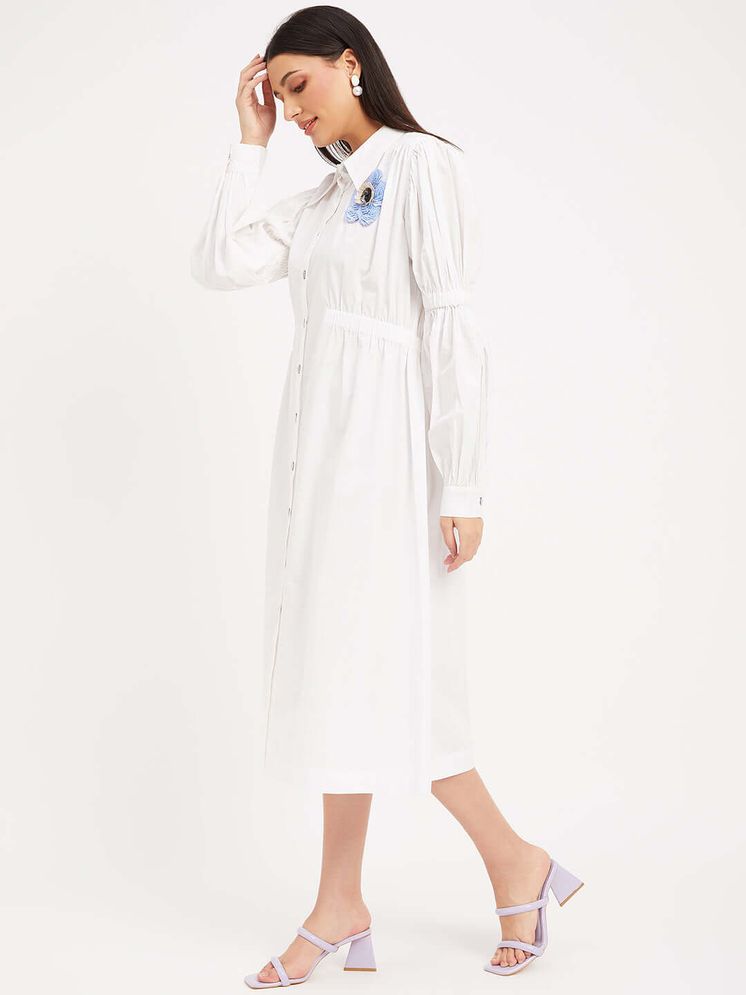 White Trench Shirt WITH SEQUIN FLOWERA