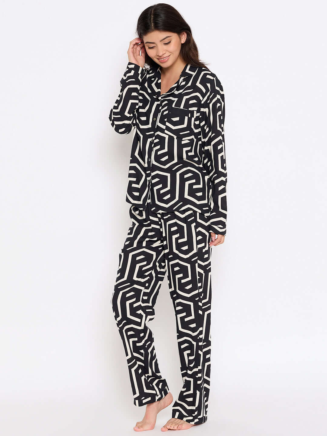 Geometric Printed  Night Suit