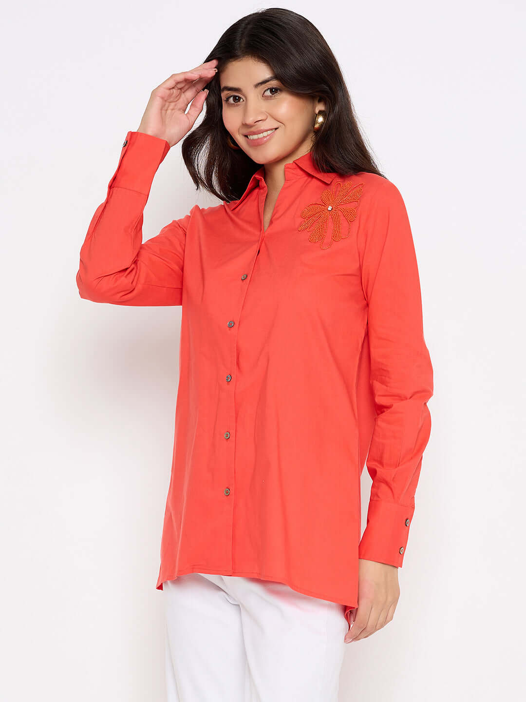 Hand Embroidered Solid Red Shirt