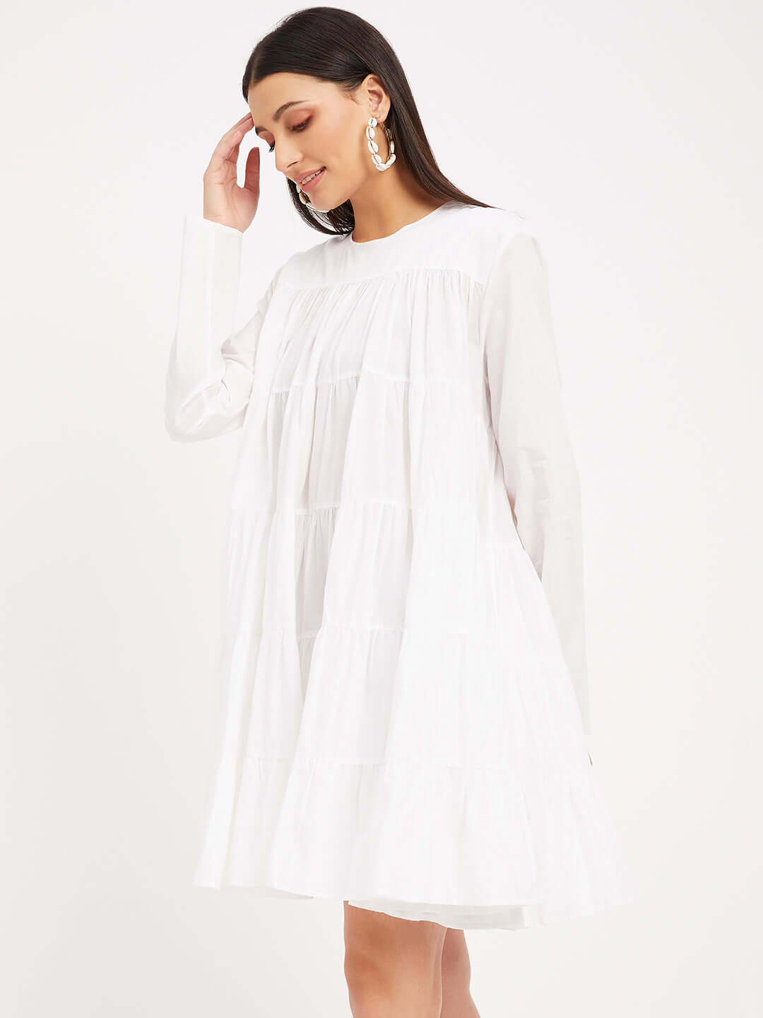 Solid White Flared Dress for Women