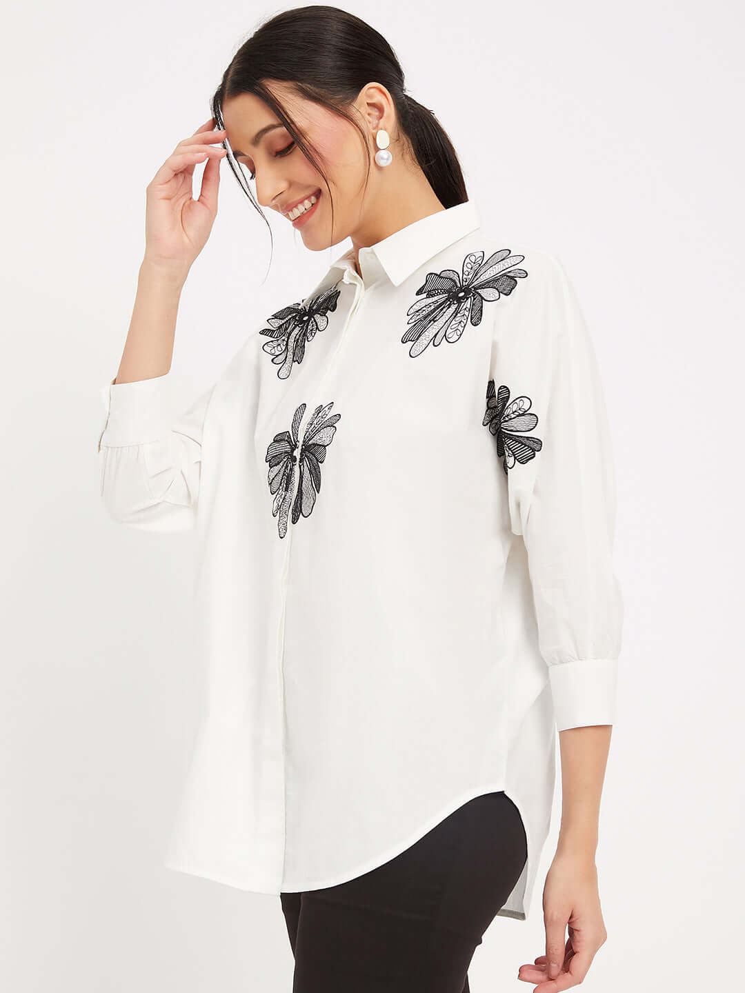 SOLID WHITE SHIRT WITH EMBROIDERY