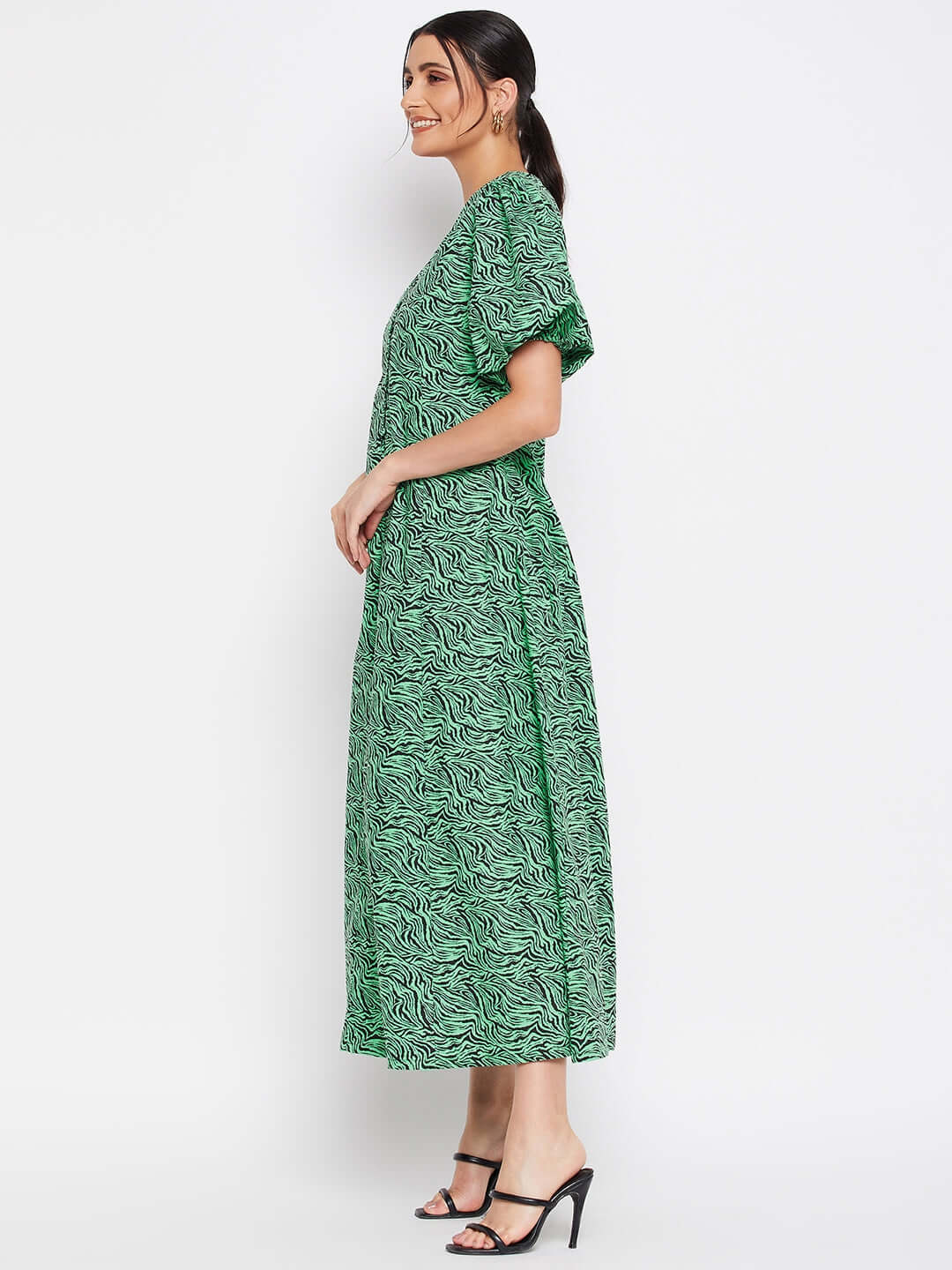 GREEN & BLACK ZEBRA MIDI DRESS - Antimony