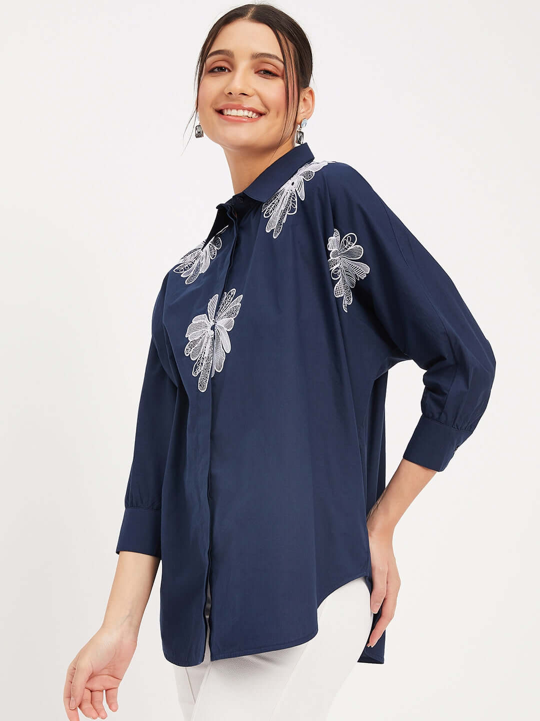 SOLID NAVY BLUE SHIRT WITH EMBROIDERY