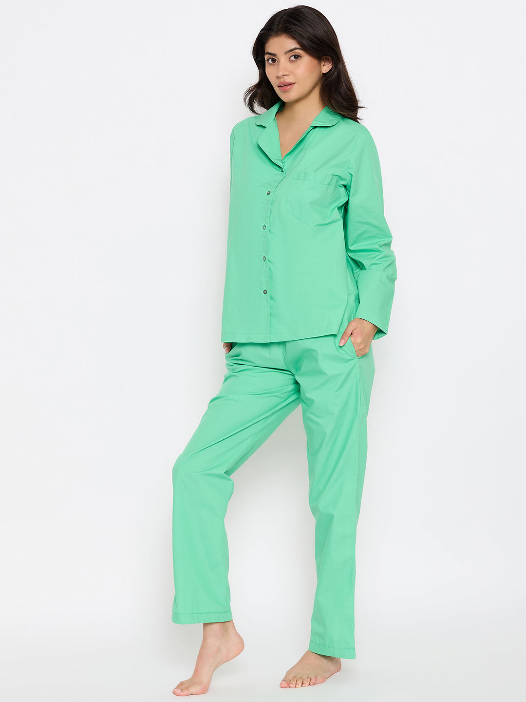 Solid Green Night Suit