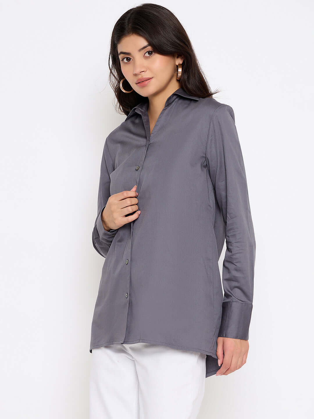 Grey Plain Cotton Shirt