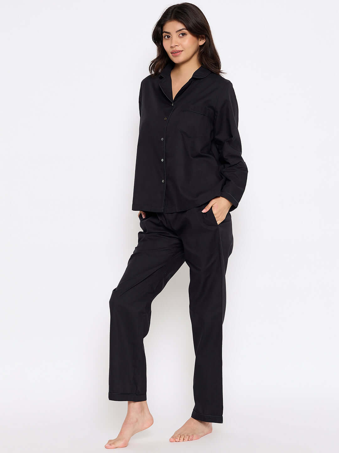 Solid Black Shirt Pant Night Suit