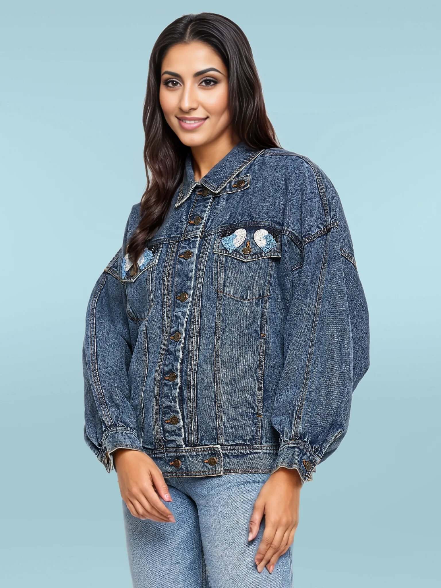 Blue Denim Embroidery Jacket - Antimony