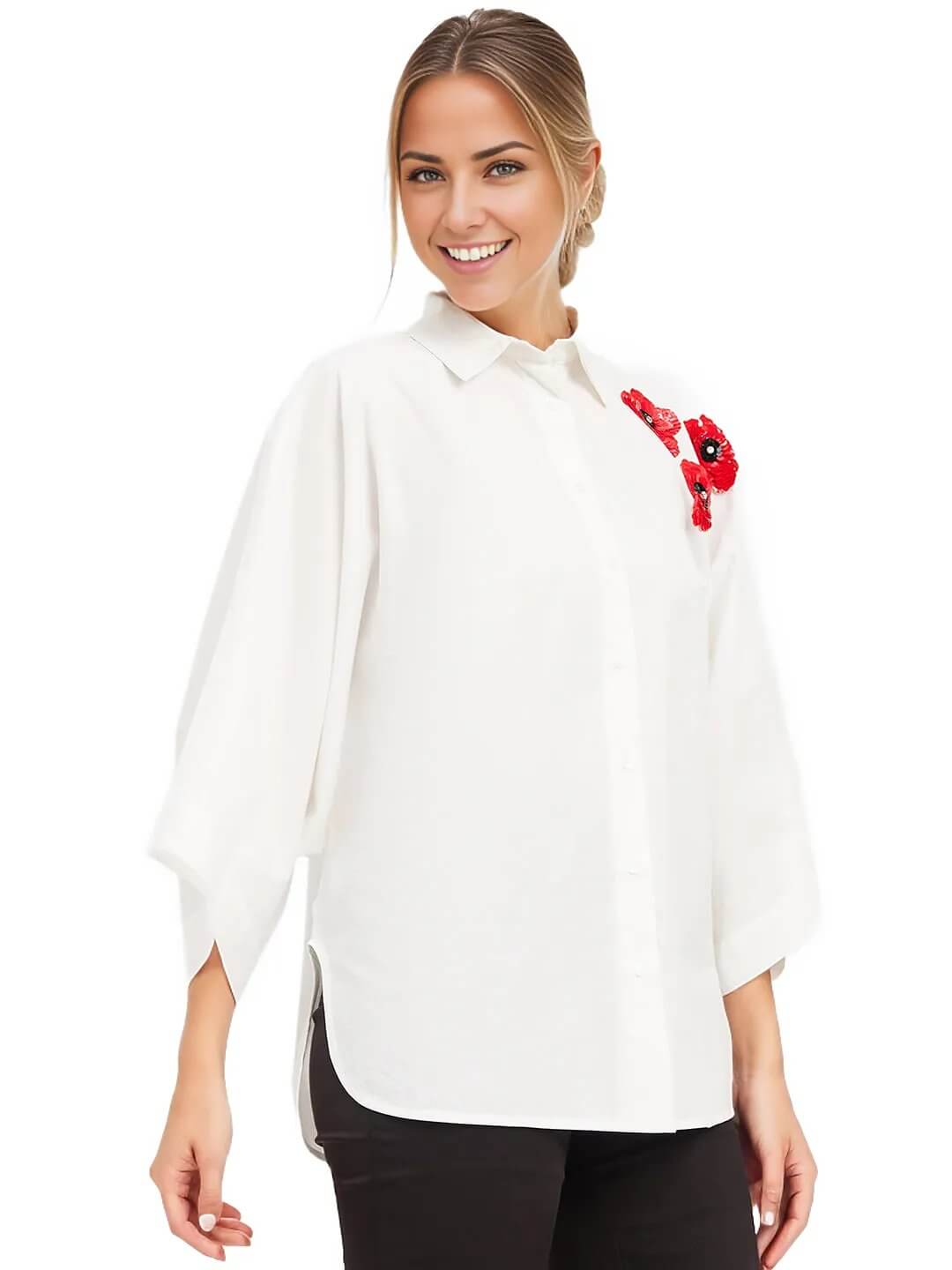 White Cotton Shirt With Embroidery Patch