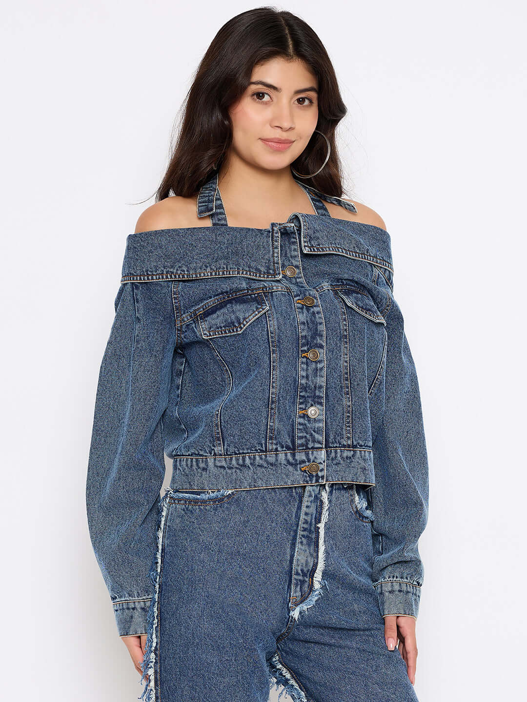 Inverted Cutout Denim Jacket