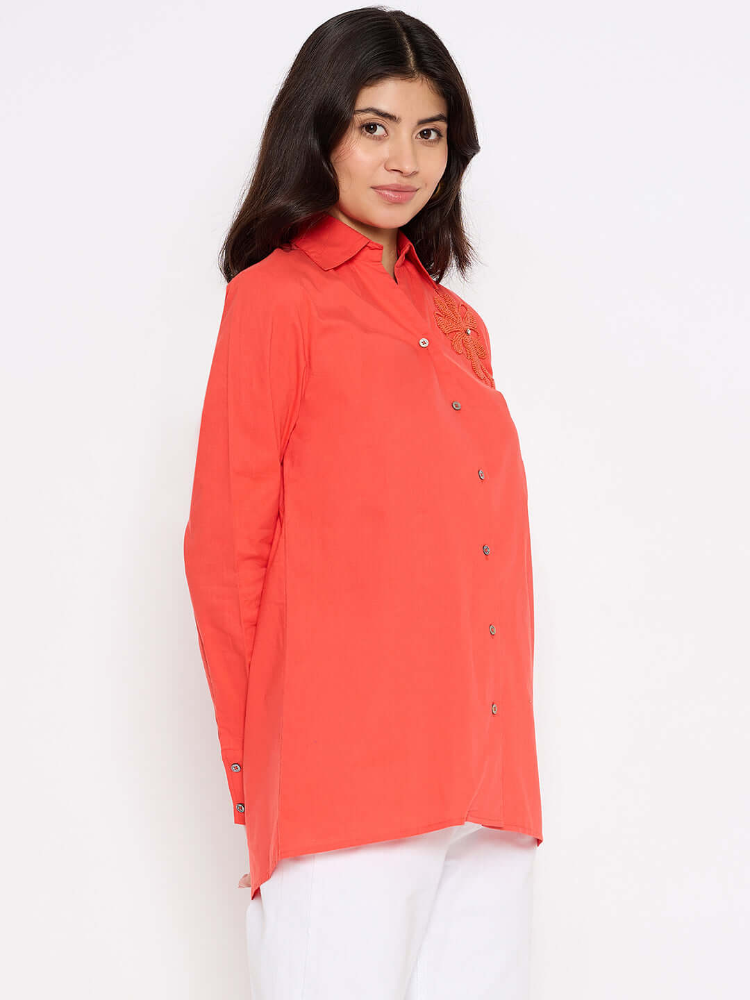 Hand Embroidered Solid Red Shirt