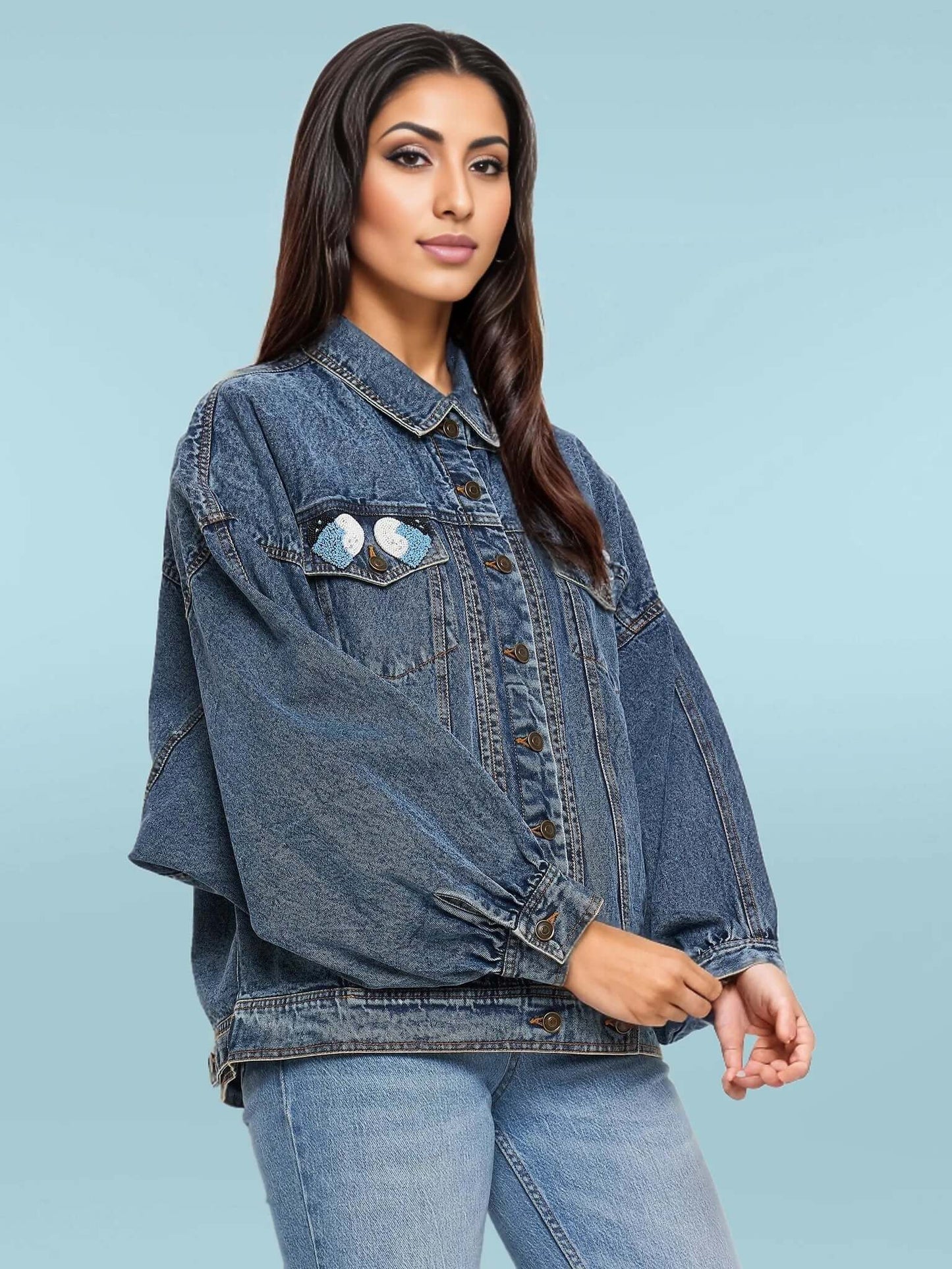 Blue Denim Embroidery Jacket - Antimony