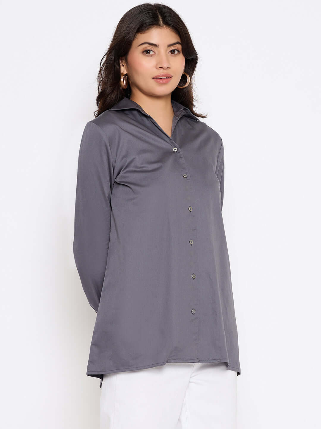 Grey Plain Cotton Shirt