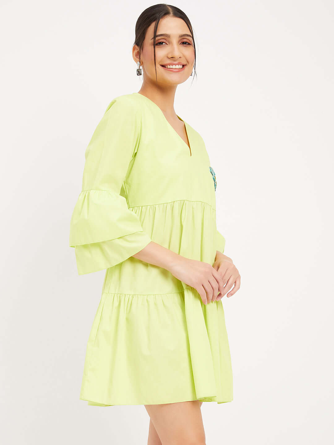 Neon Green Tired Mini Dress A Flattering Sihouette