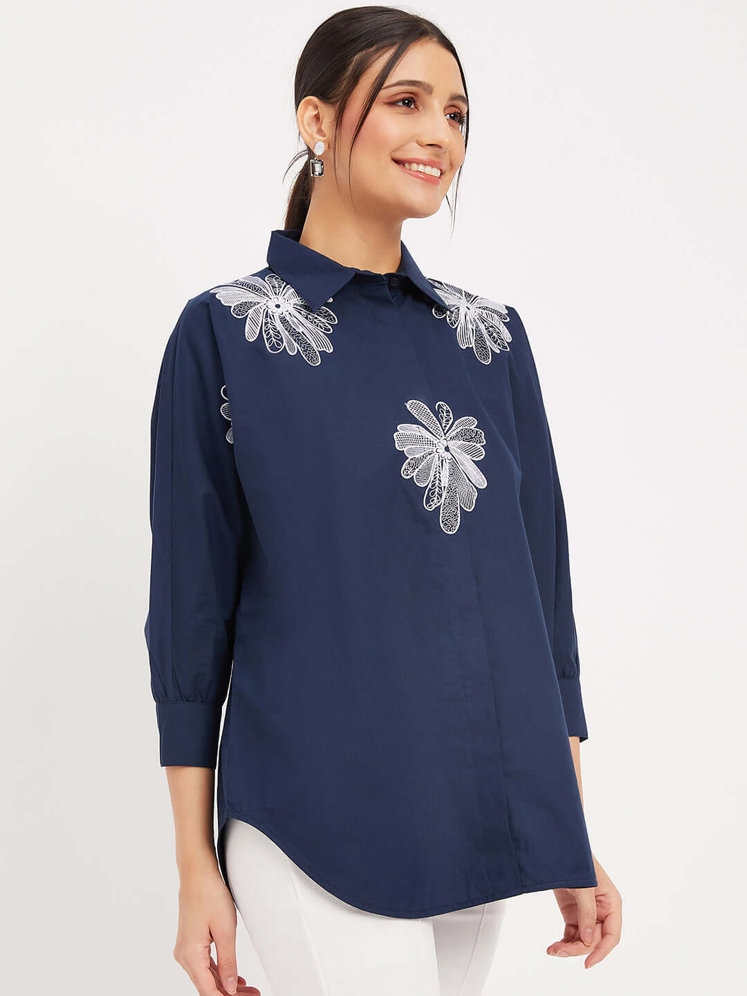 SOLID NAVY BLUE SHIRT WITH EMBROIDERY