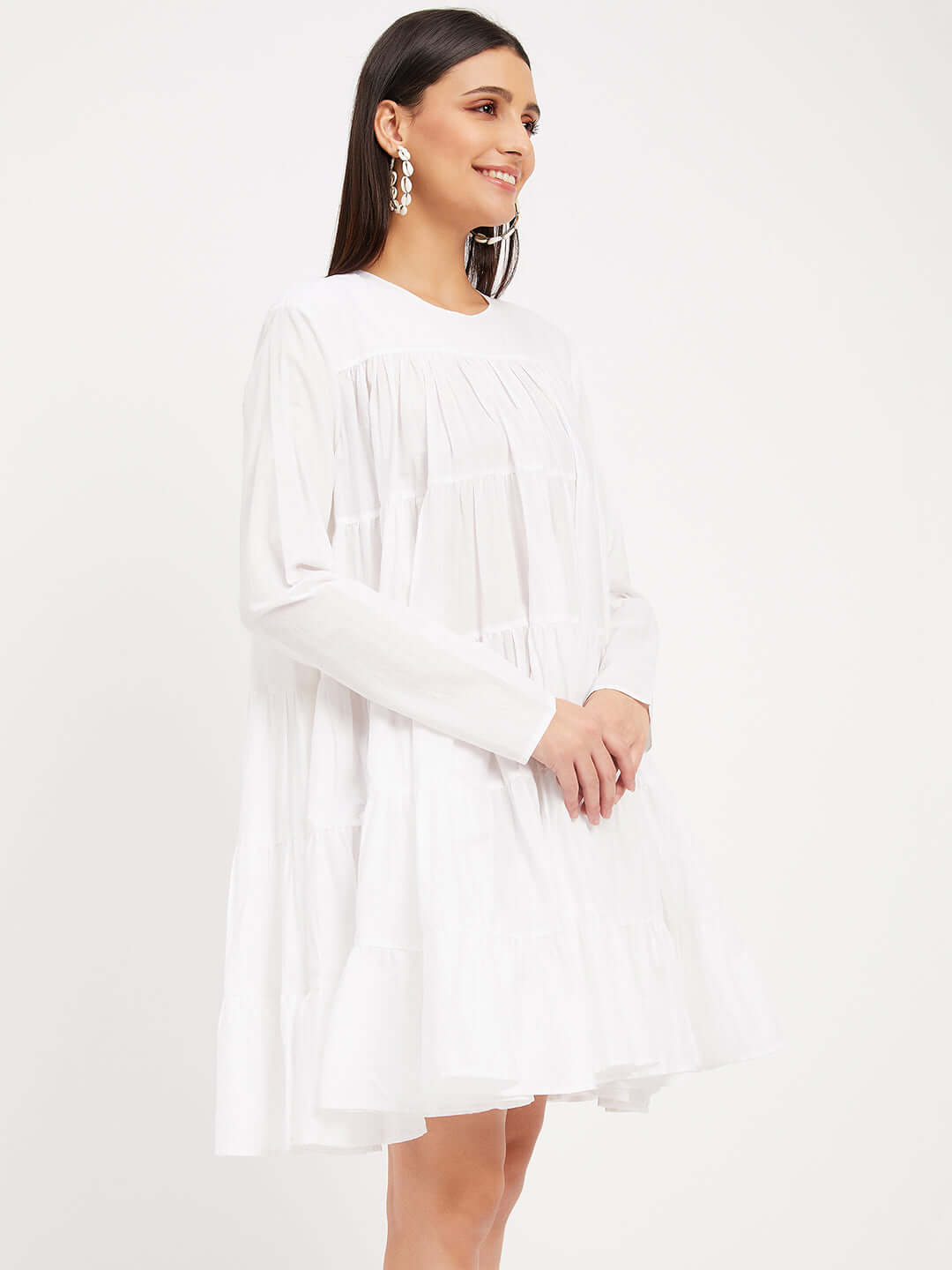 Solid White Flared Dress for Women