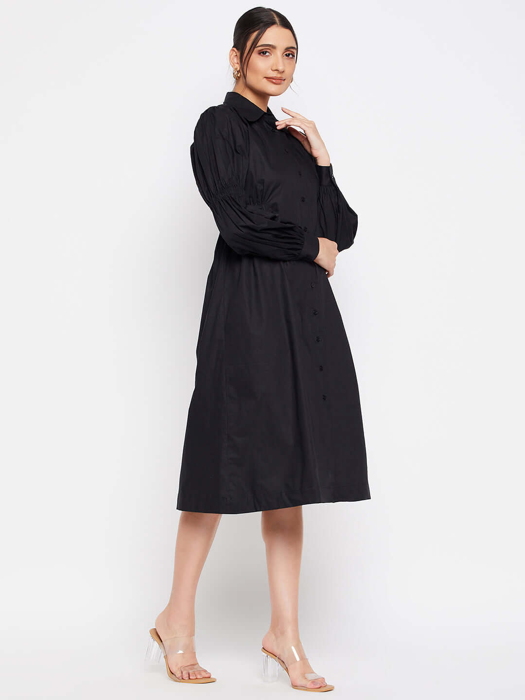 Women Black Cotton Shirt Dress - Antimony