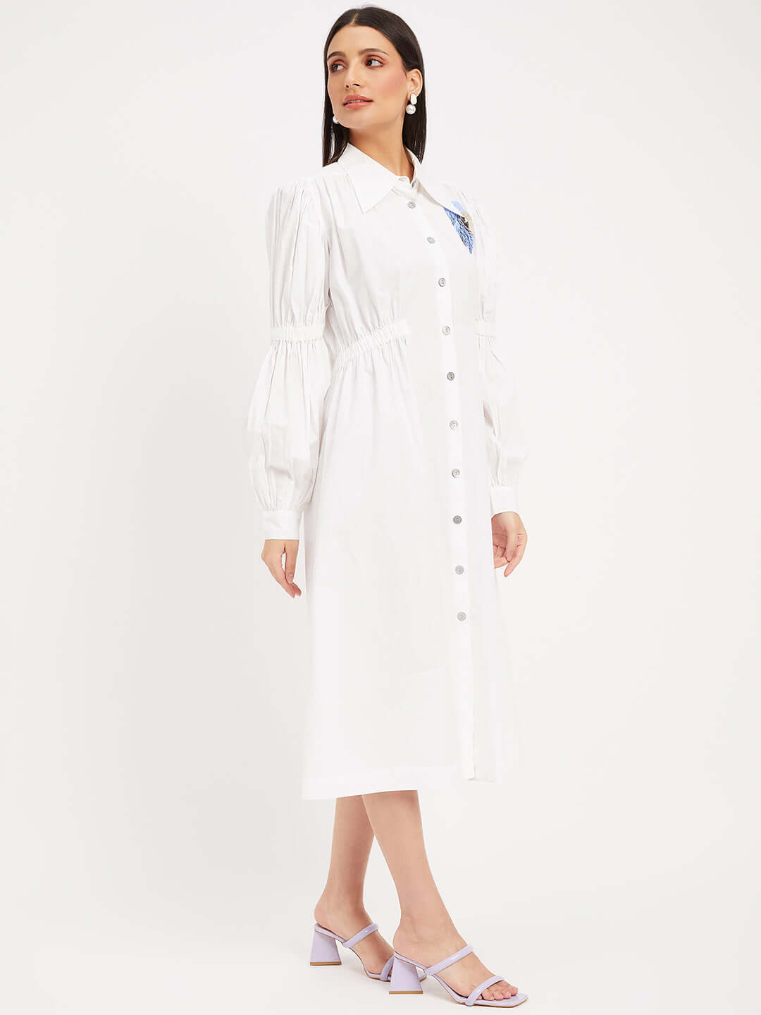 White Trench Shirt WITH SEQUIN FLOWERA