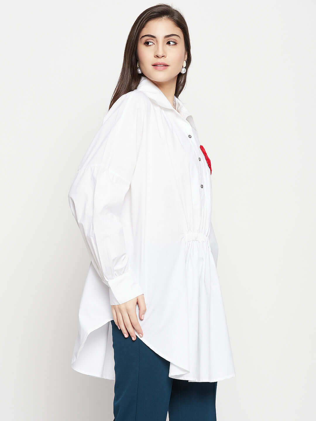 COTTON  WHITE SHIRT WITH PATCH EMBROIDERY - Antimony