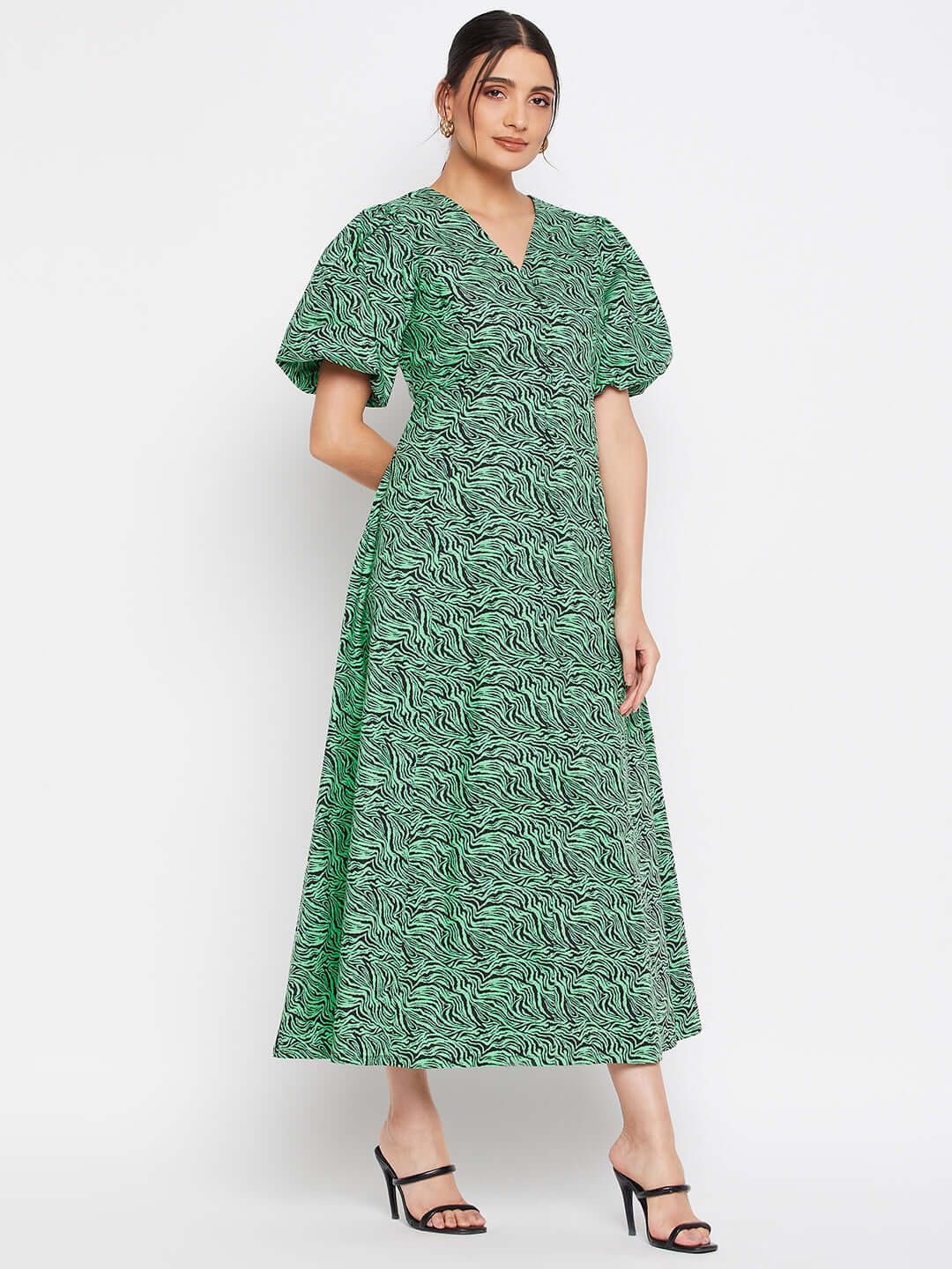 GREEN & BLACK ZEBRA MIDI DRESS - Antimony