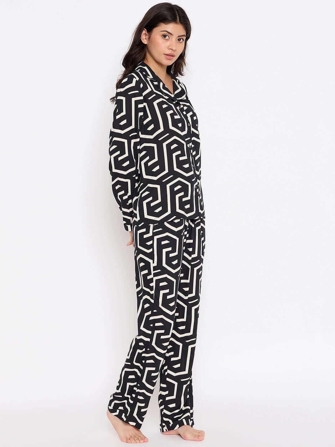 Geometric Printed  Night Suit