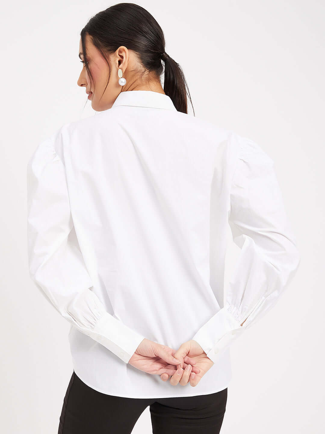White Cotton Shirt With Black Thread Rich Embroidered Collared Shirt