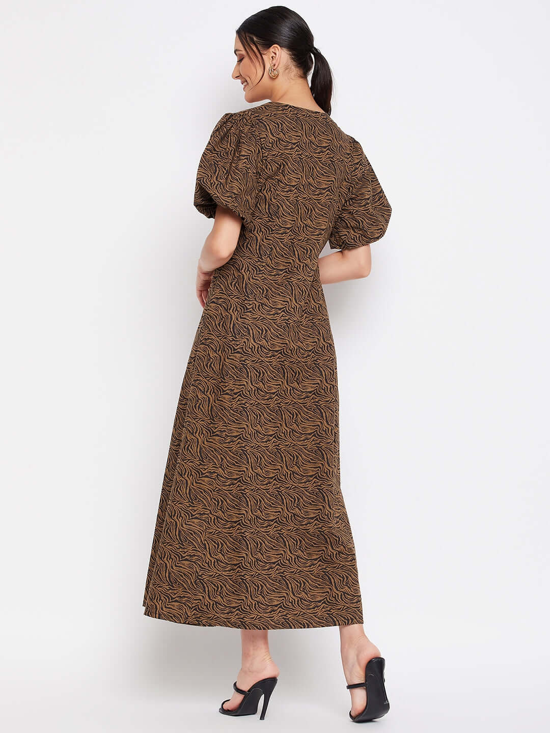 BROWN & BLACK ZEBRA MIDI DRESS - Antimony