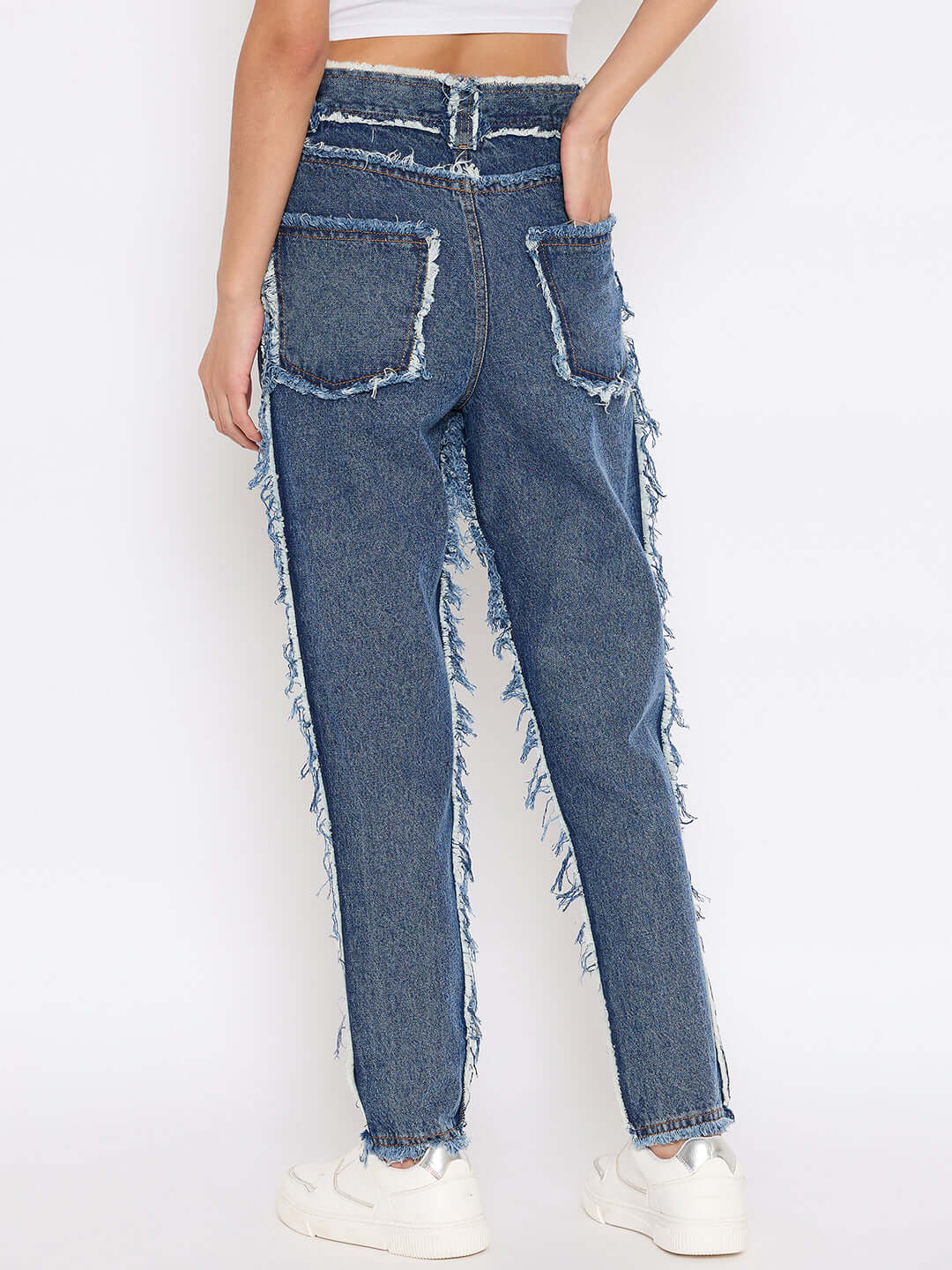 Full Length Jeans with Frayed Trims