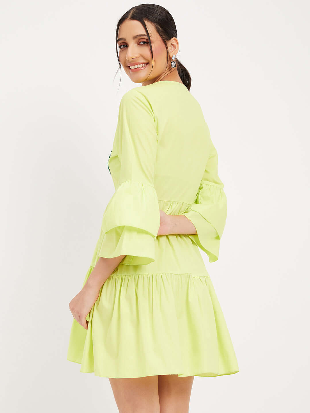 Neon Green Tired Mini Dress A Flattering Sihouette