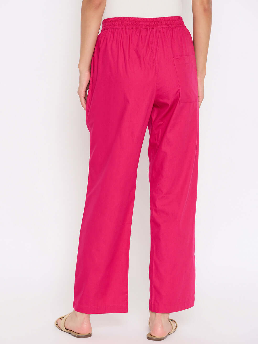 Women Solid Dark Pink Cotton Wide Leg Pants