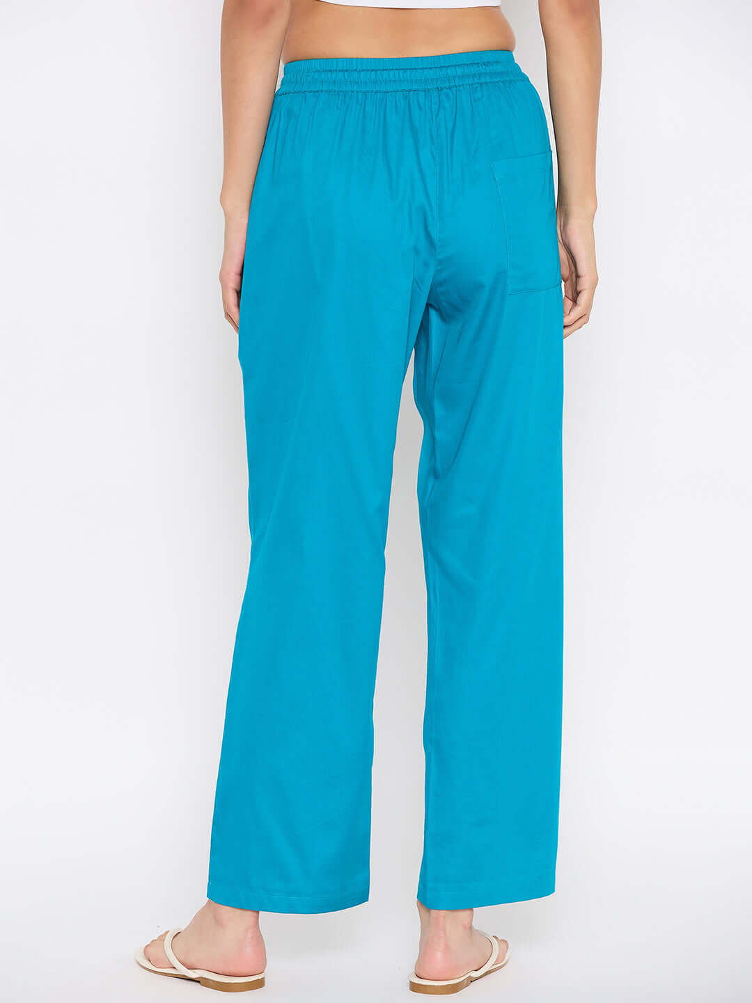 Women Straight Fit Pants with Elasticated Drawstring Waist (Blue)