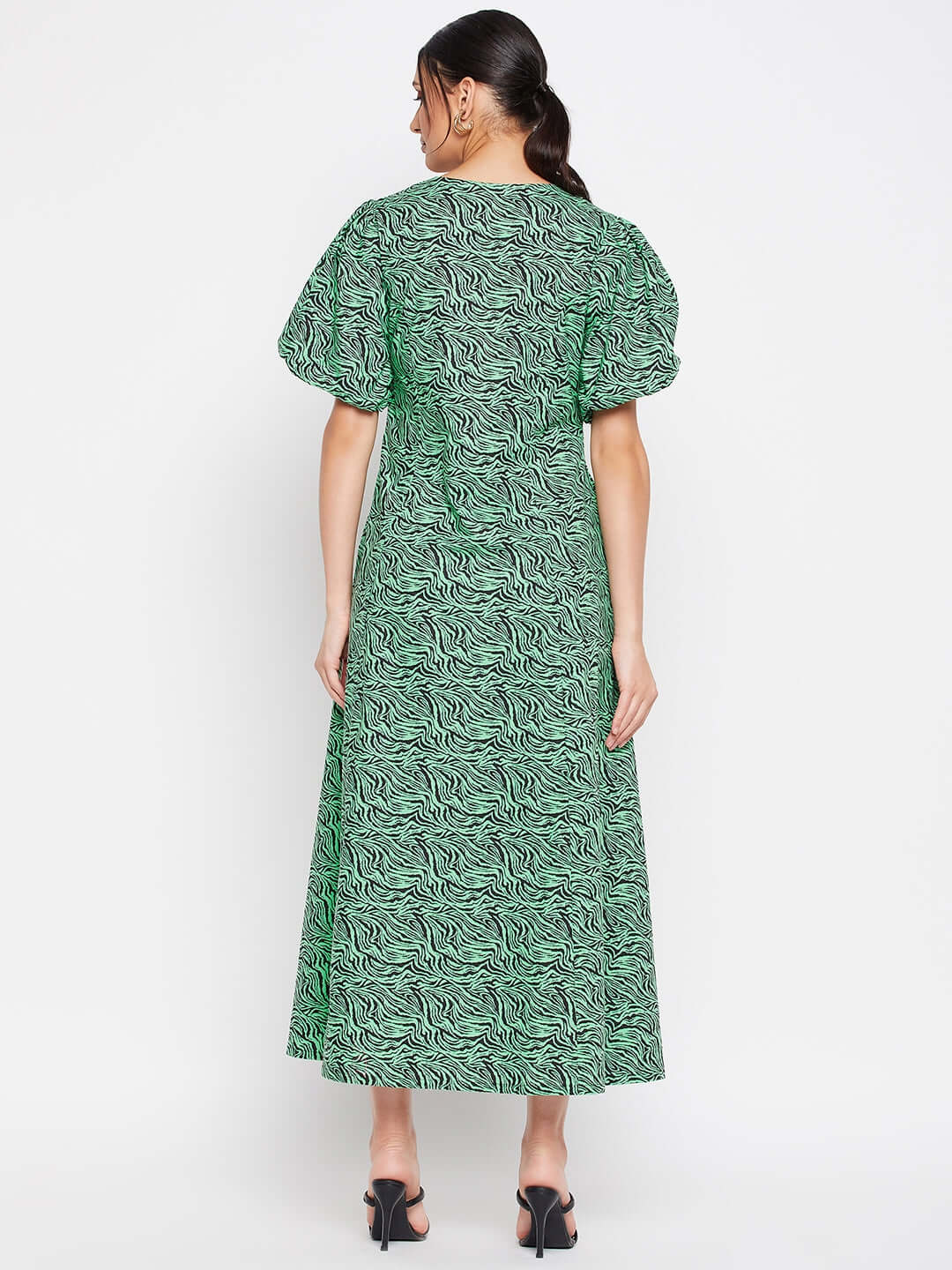 GREEN & BLACK ZEBRA MIDI DRESS - Antimony