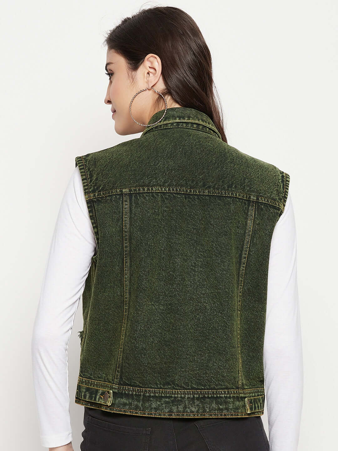 DENIM SLEEVELESS GREEN JACKET WITH FLAP POCKET - Antimony