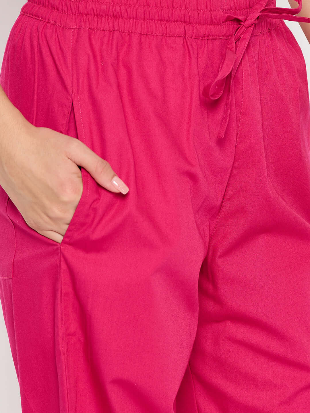 Women Solid Dark Pink Cotton Wide Leg Pants