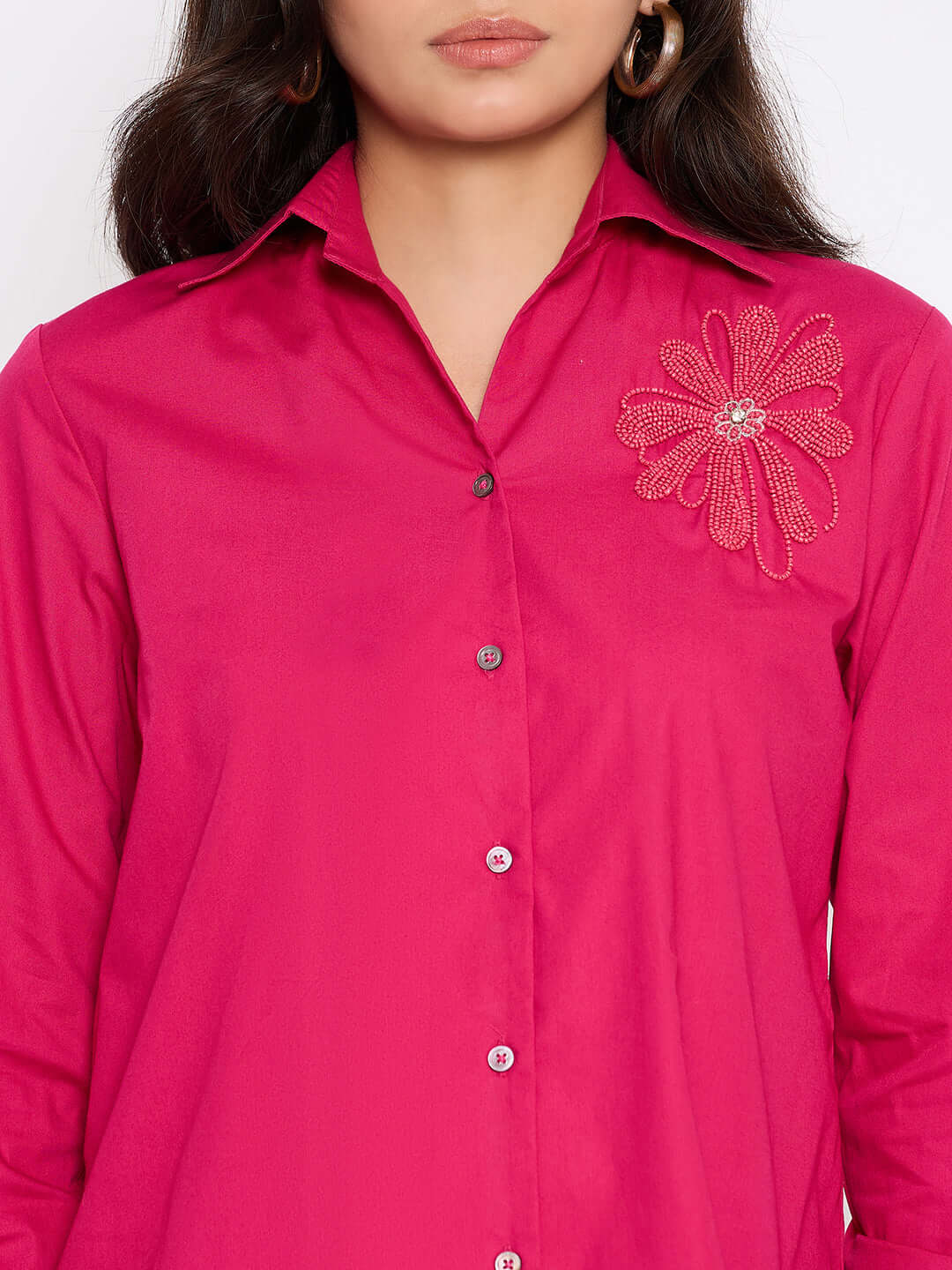 Floral Embroidered Shirt with Spread Collar