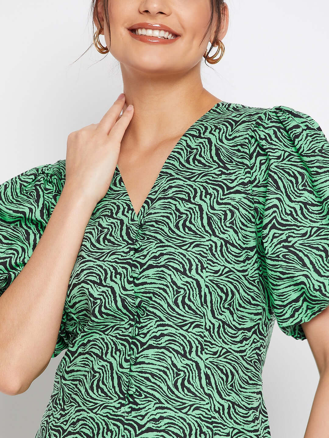 GREEN & BLACK ZEBRA MIDI DRESS - Antimony