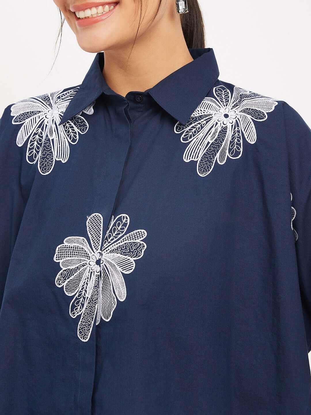 SOLID NAVY BLUE SHIRT WITH EMBROIDERY