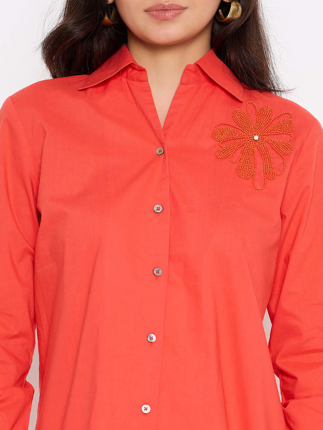 Hand Embroidered Solid Red Shirt