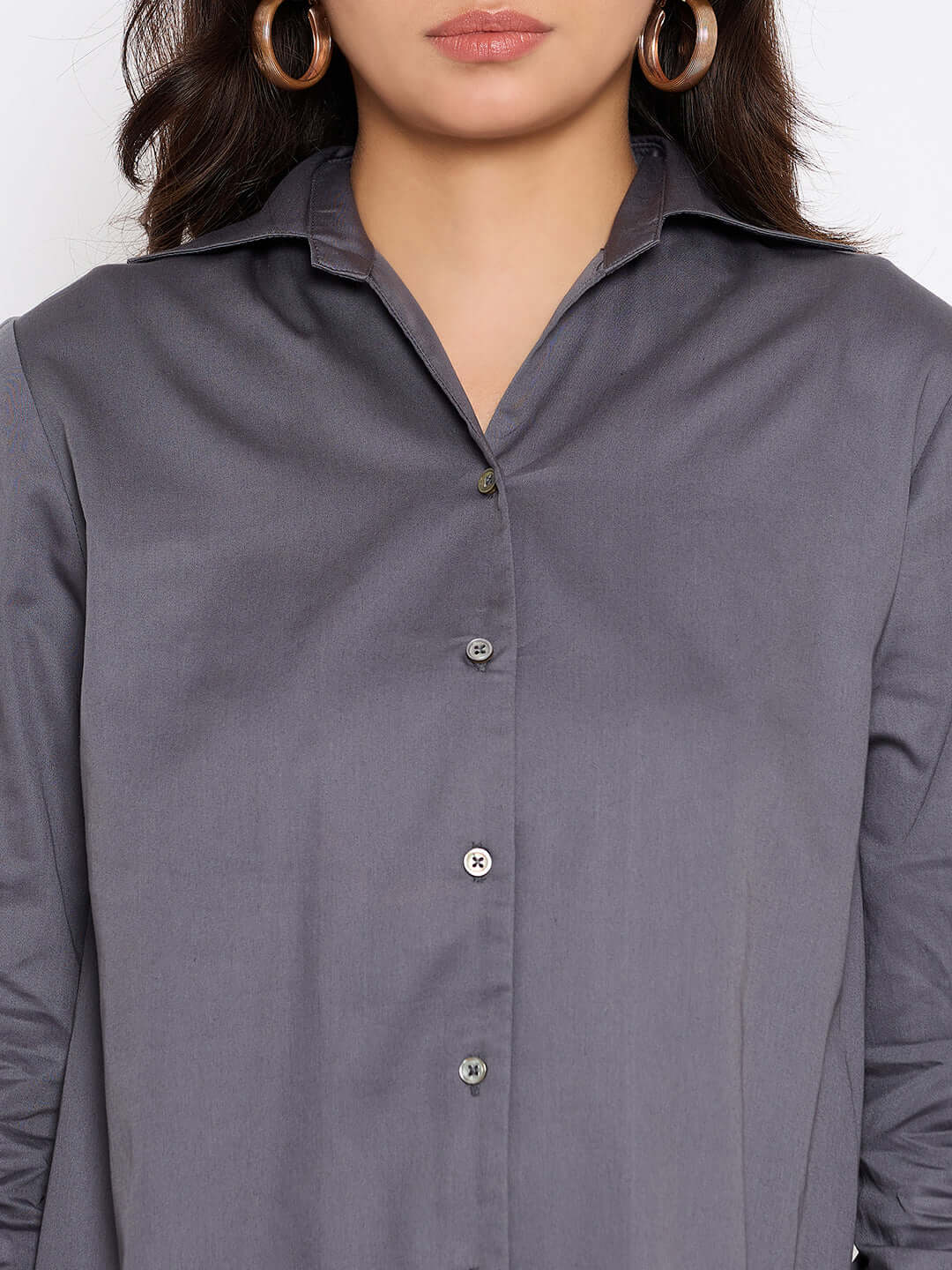 Grey Plain Cotton Shirt