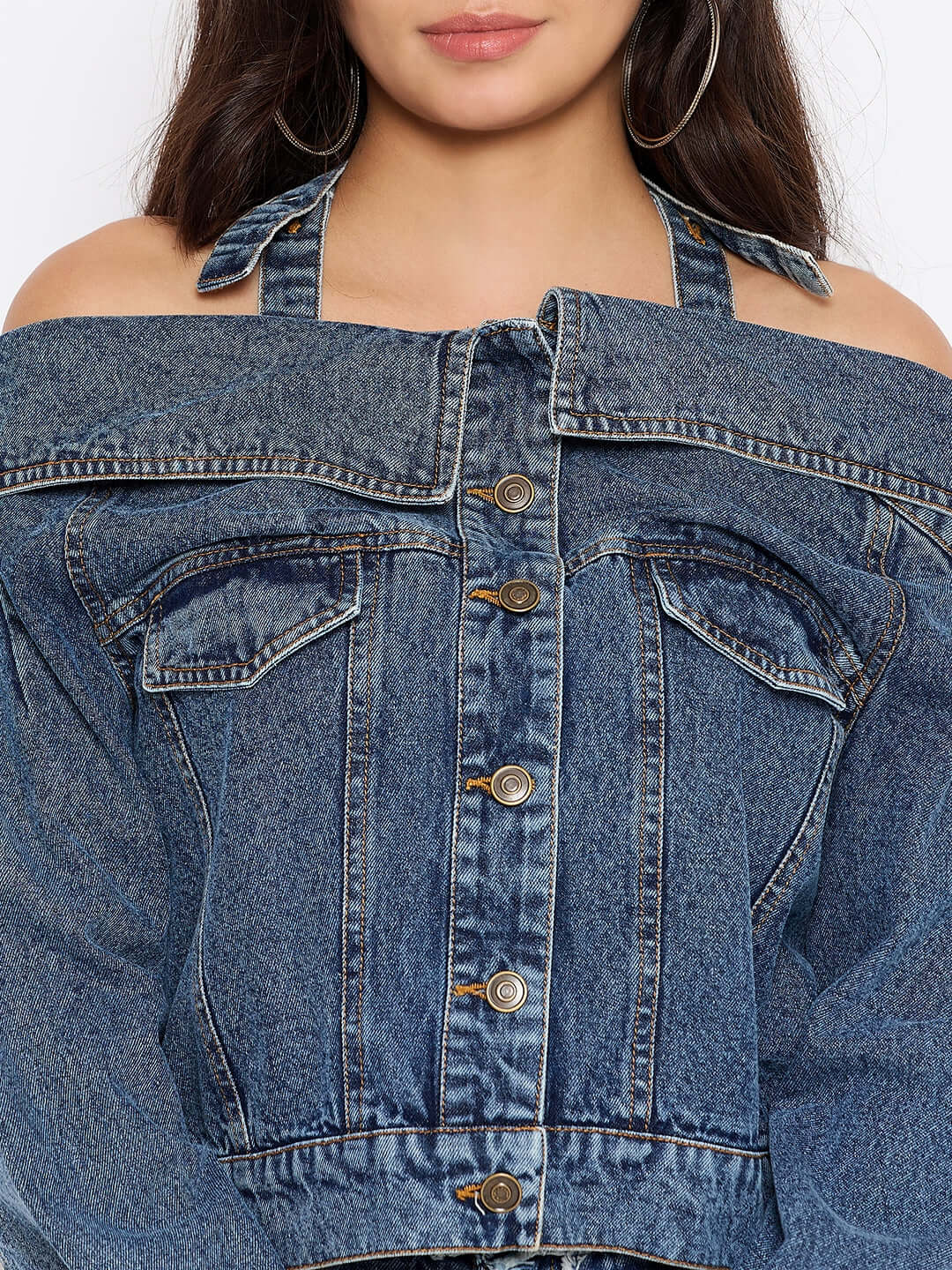 Inverted Cutout Denim Jacket