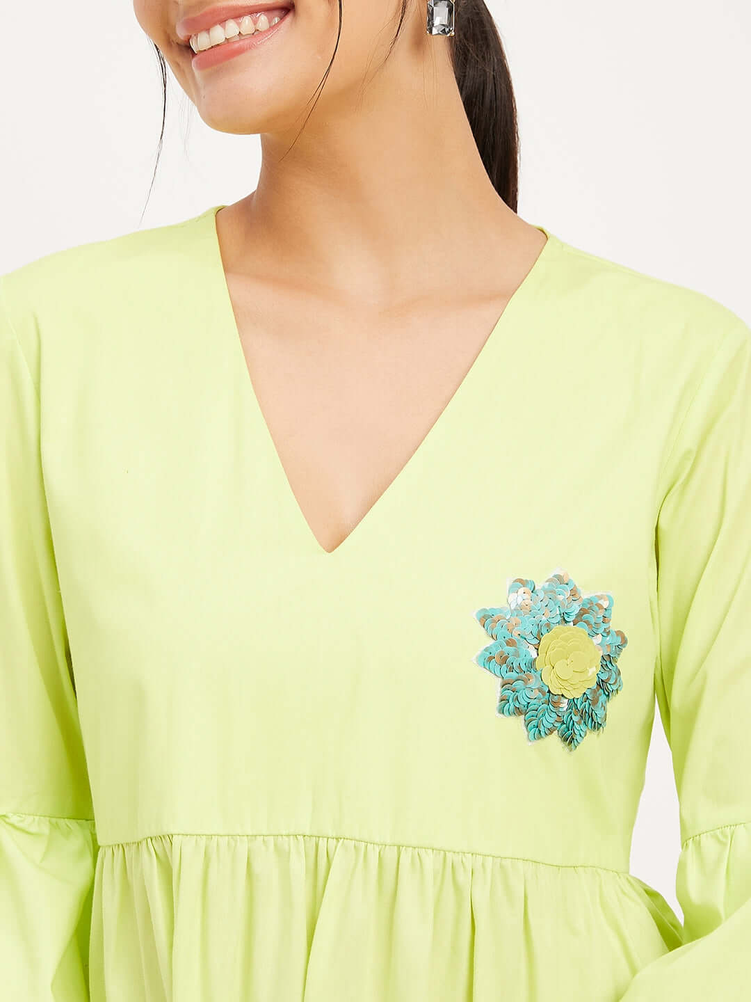 Neon Green Tired Mini Dress A Flattering Sihouette