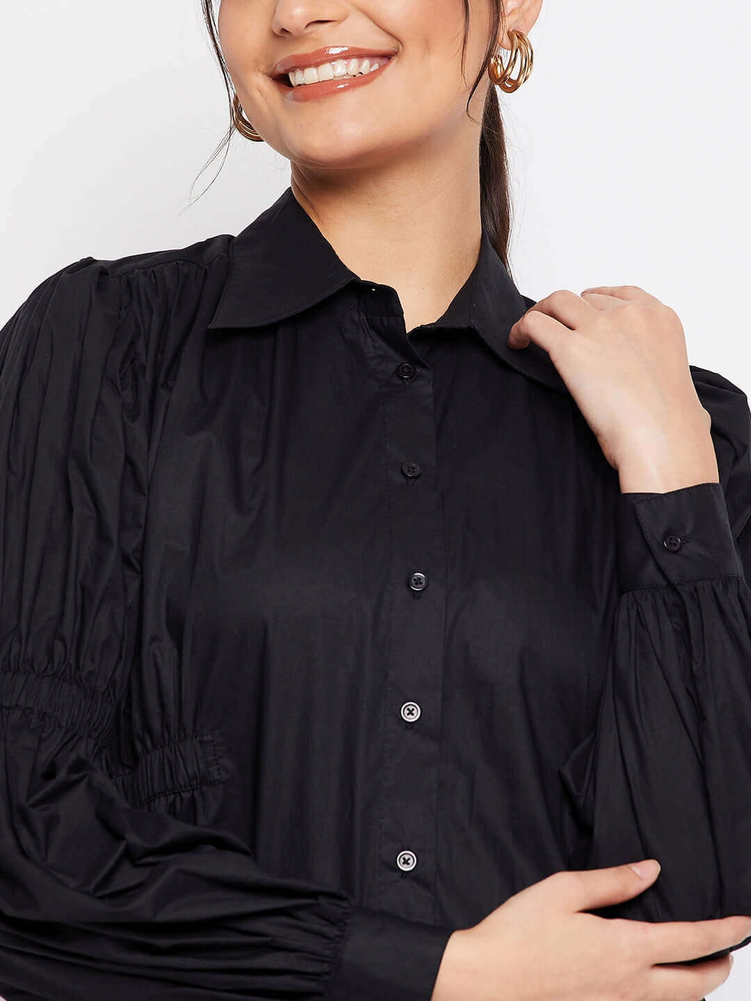 Women Black Cotton Shirt Dress - Antimony