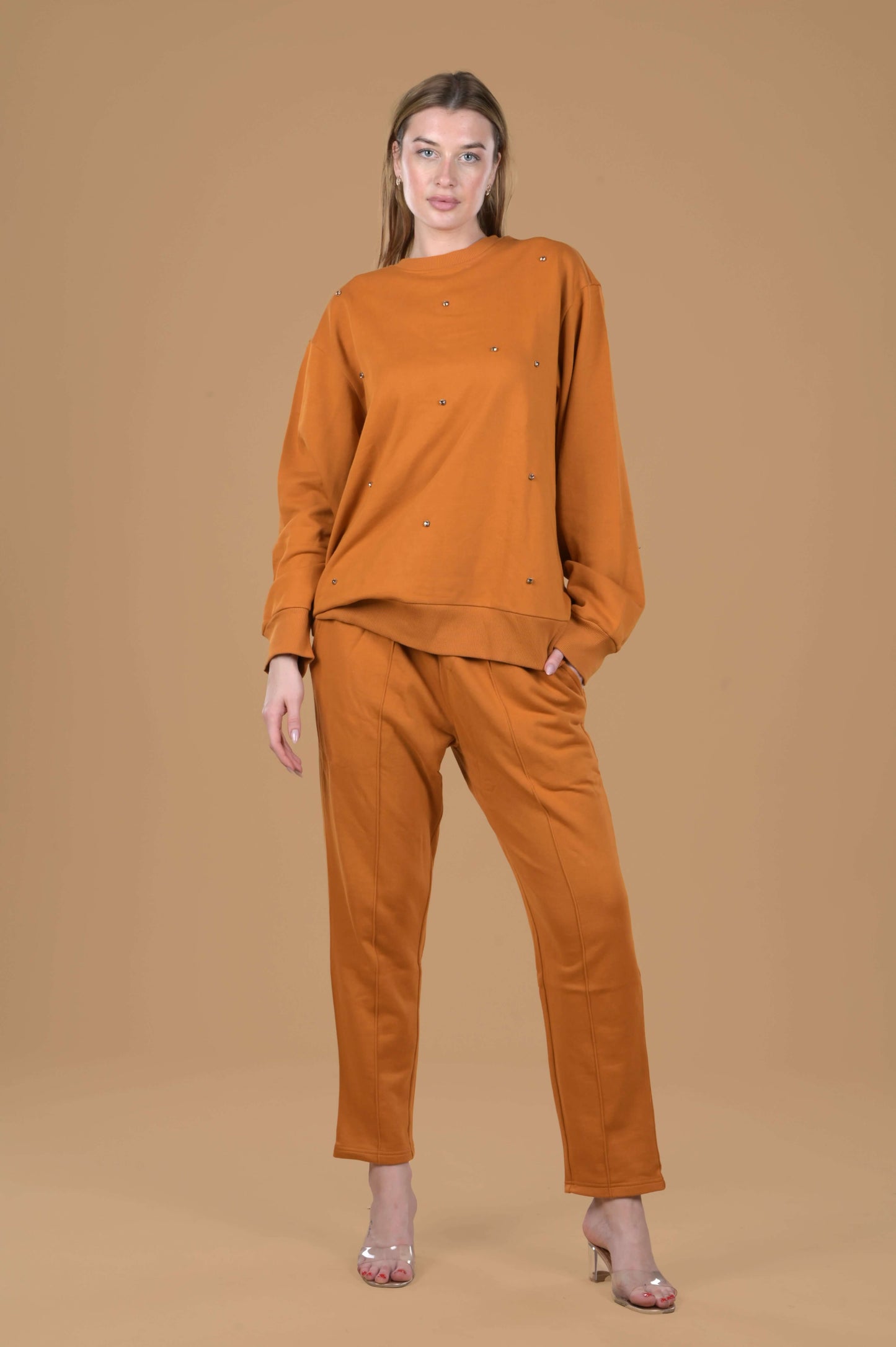 Round Neck Embellished Sweatshirt with pant