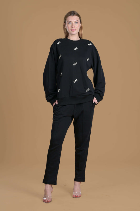 Women Black Embellished Sweatshirt