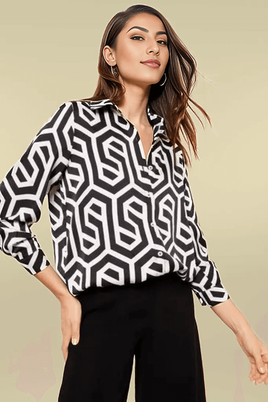 Printed Long Sleeve Button Through Shirt