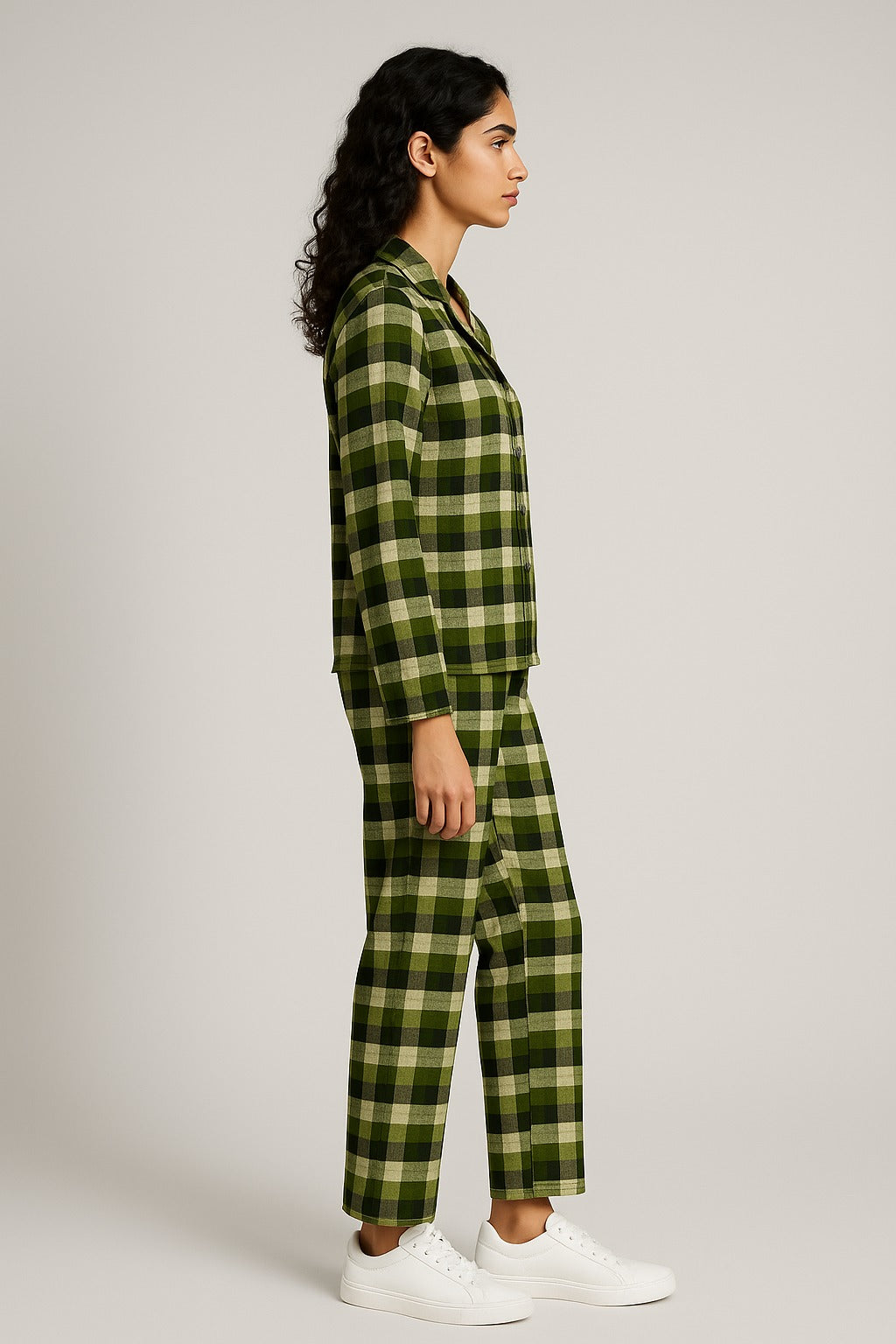 Checked Lapel Collar  Night Suit