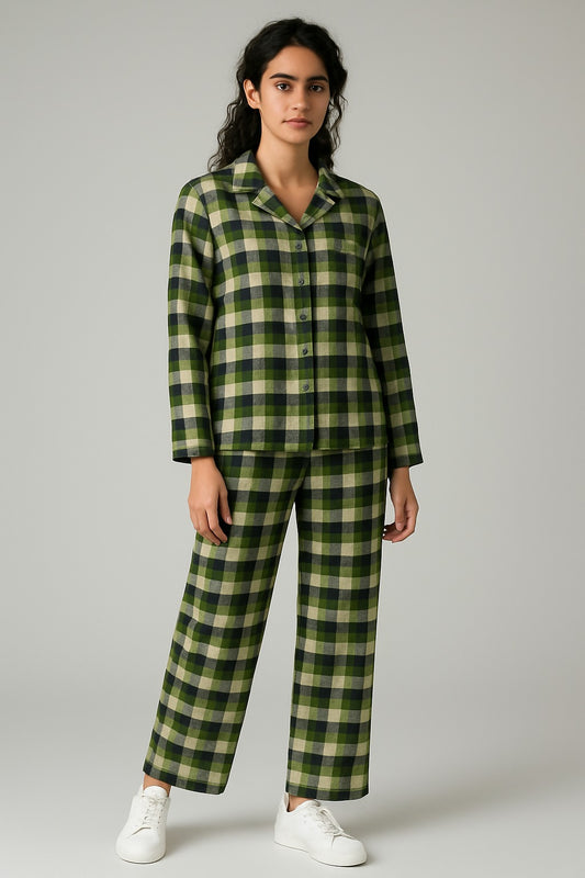 Checked Lapel Collar  Night Suit