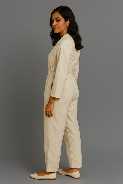 White denim jumpsuit
