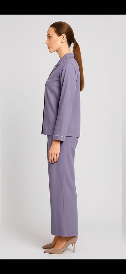 Women Cotton Solid Shirt & Pyjama Set