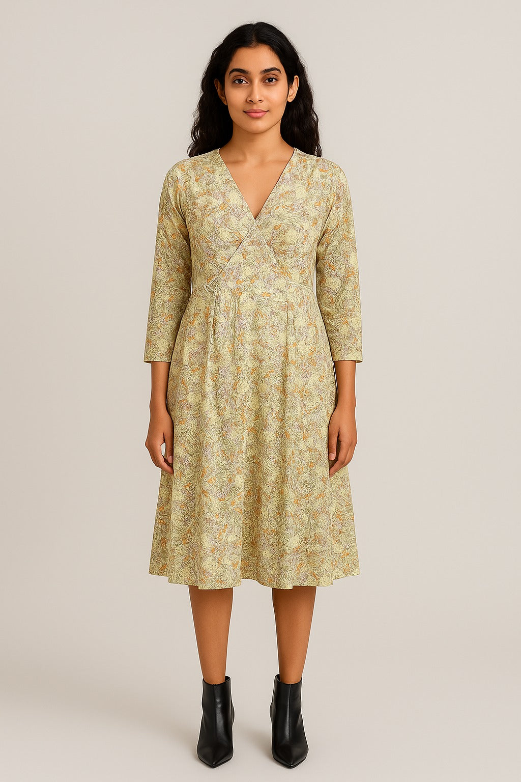 Yellow Block Printed Cotton Dress