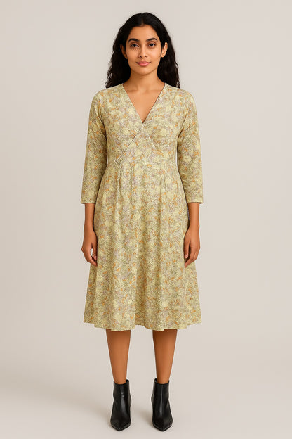 Yellow Block Printed Cotton Dress